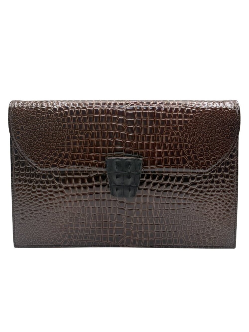 Vintage Yves Saint Laurent Crocodile Embossed Patent Leather Clutch 1980's